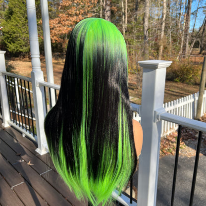 Black and Neon Green wig - Bobbi Boss MLF910 Adelina heat safe HD Lace front wig