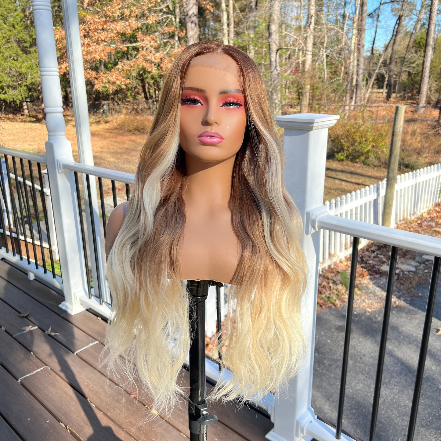 Tiffany - Free parting 360 lace blonde face framing highlight synthetic lace front wig