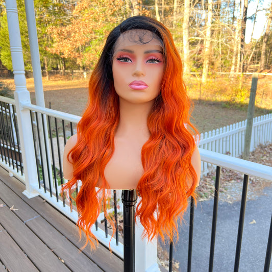 Black & Orange Mane Concept Human Hair Mix lace front wig BSHS207 COTTON