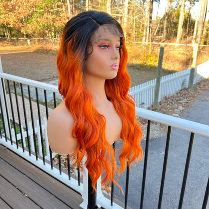 Black & Orange Mane Concept Human Hair Mix lace front wig BSHS207 COTTON