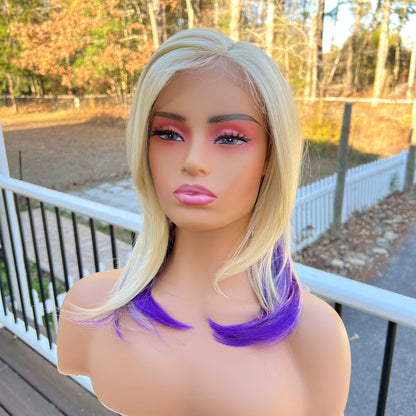 Blonde purple Heat friendly synthetic lace front wig Motown Tress Bibi