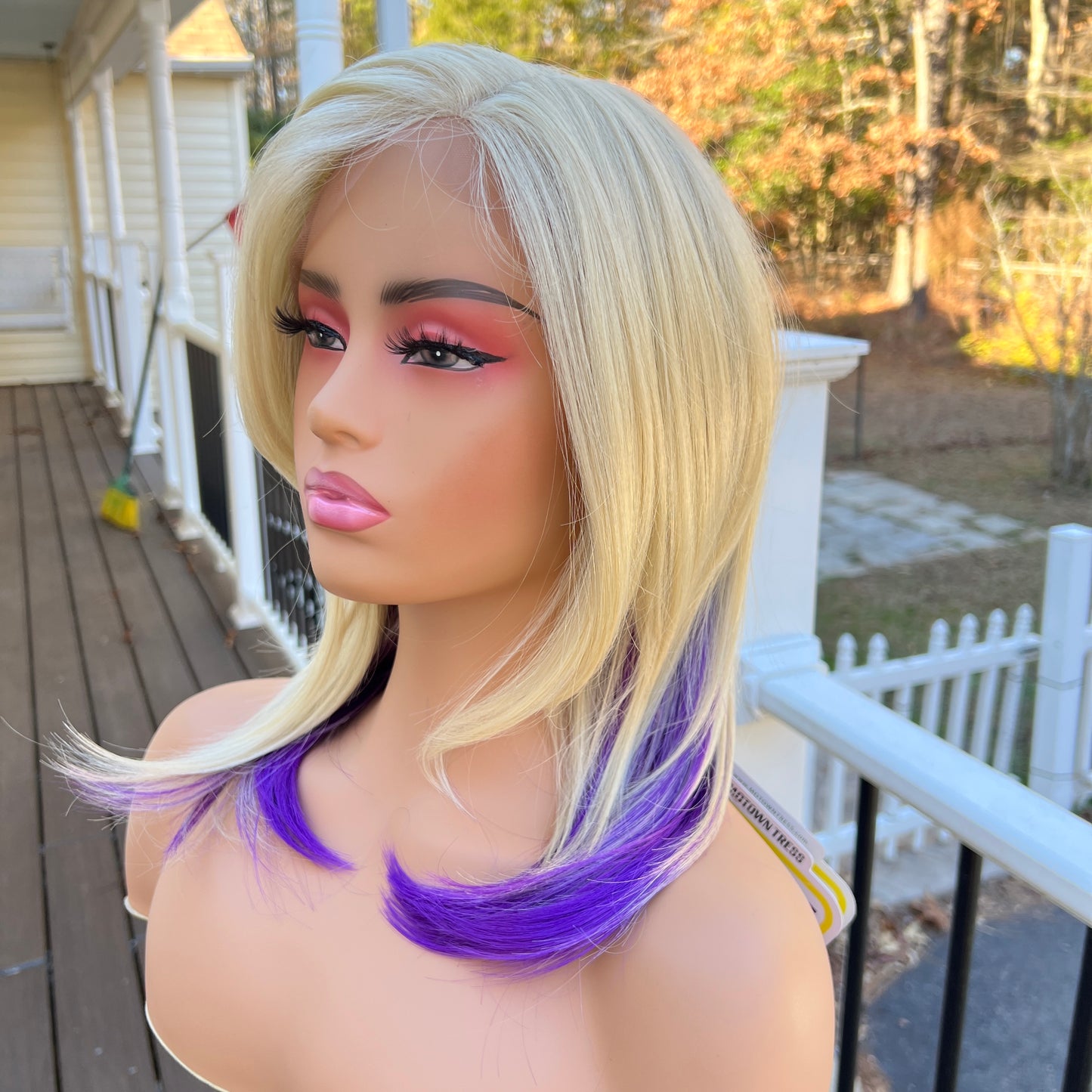 Blonde purple Heat friendly synthetic lace front wig Motown Tress Bibi