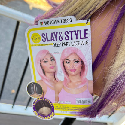 Blonde purple Heat friendly synthetic lace front wig Motown Tress Bibi