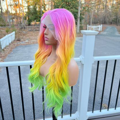 Rainbow Sorbet Lacefront free parting space wig