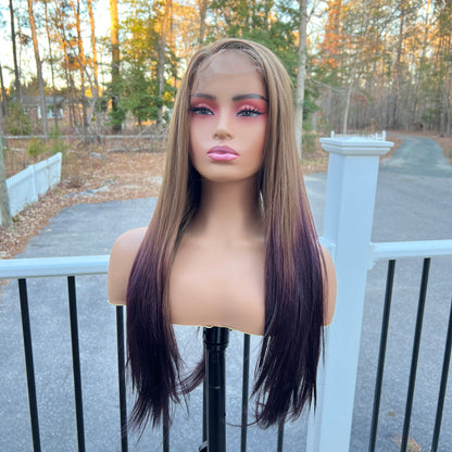 Jenna - Brown and Purple sleek bone straight long lacefront wig