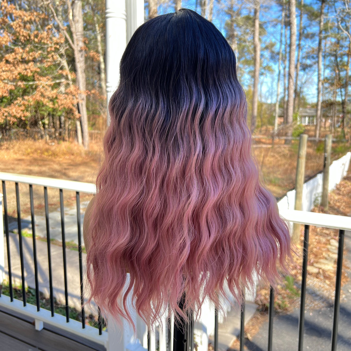 Shayla - Dark Root pink crimp synthetic bang wig