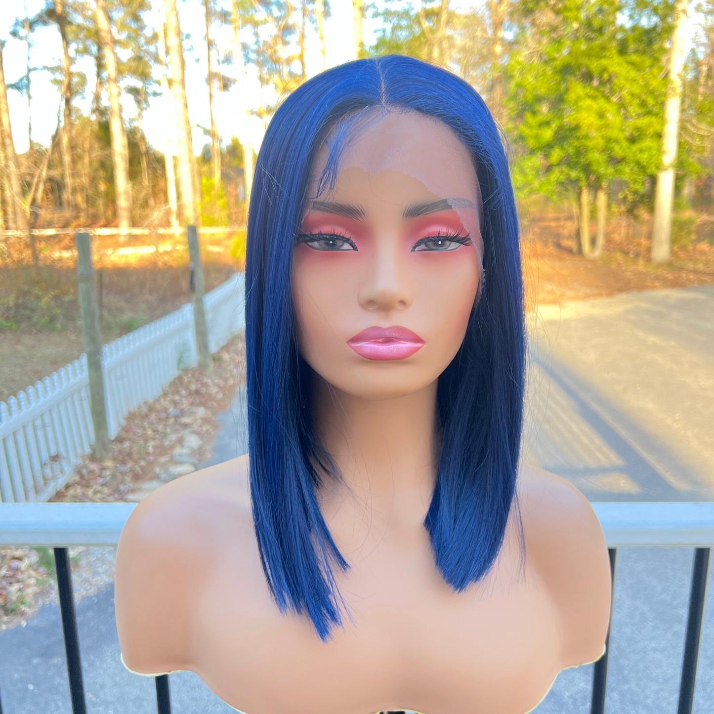 Lapis Lazuli - Two tone blue sleek bob synthetic lace front wig