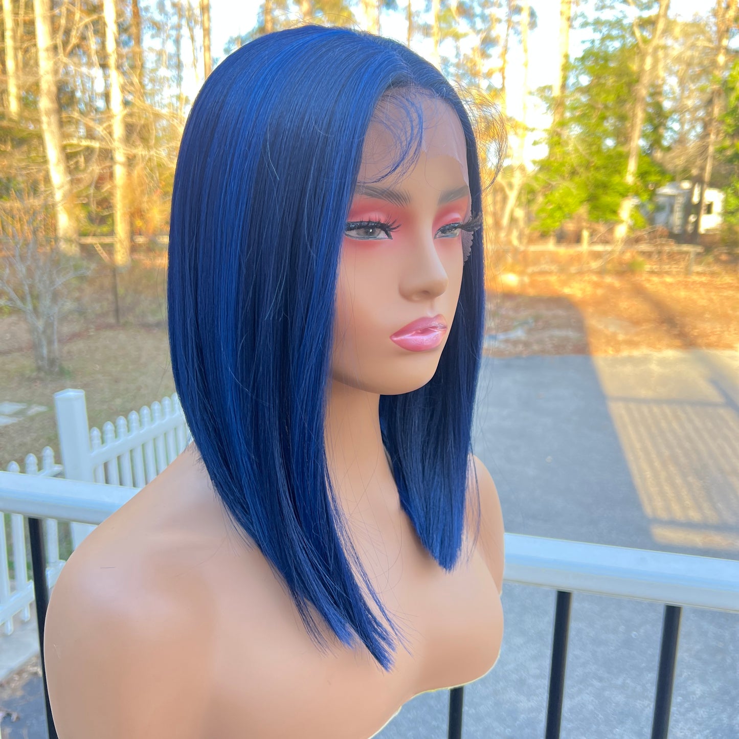 Lapis Lazuli - Two tone blue sleek bob synthetic lace front wig