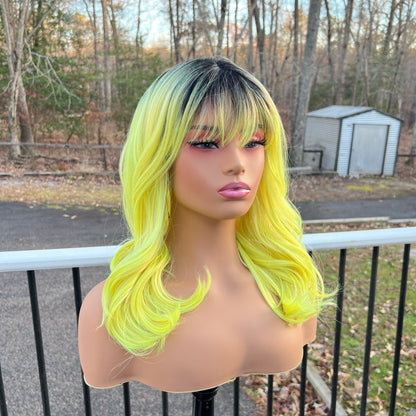 Beshe Heather 18" synthetic full wig - OT Lemonade yellow wig with bangs