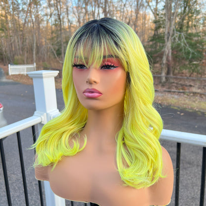 Beshe Heather 18" synthetic full wig - OT Lemonade yellow wig with bangs