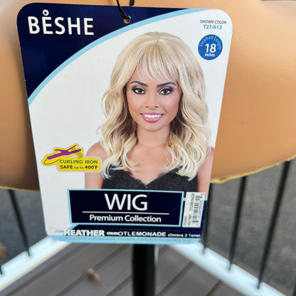 Beshe Heather 18" synthetic full wig - OT Lemonade yellow wig with bangs