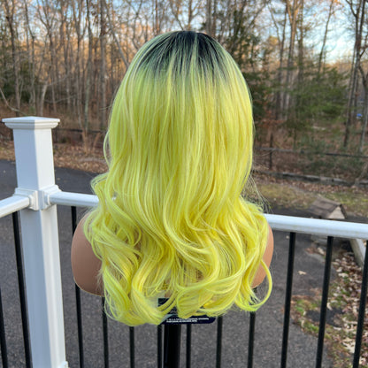 Beshe Heather 18" synthetic full wig - OT Lemonade yellow wig with bangs