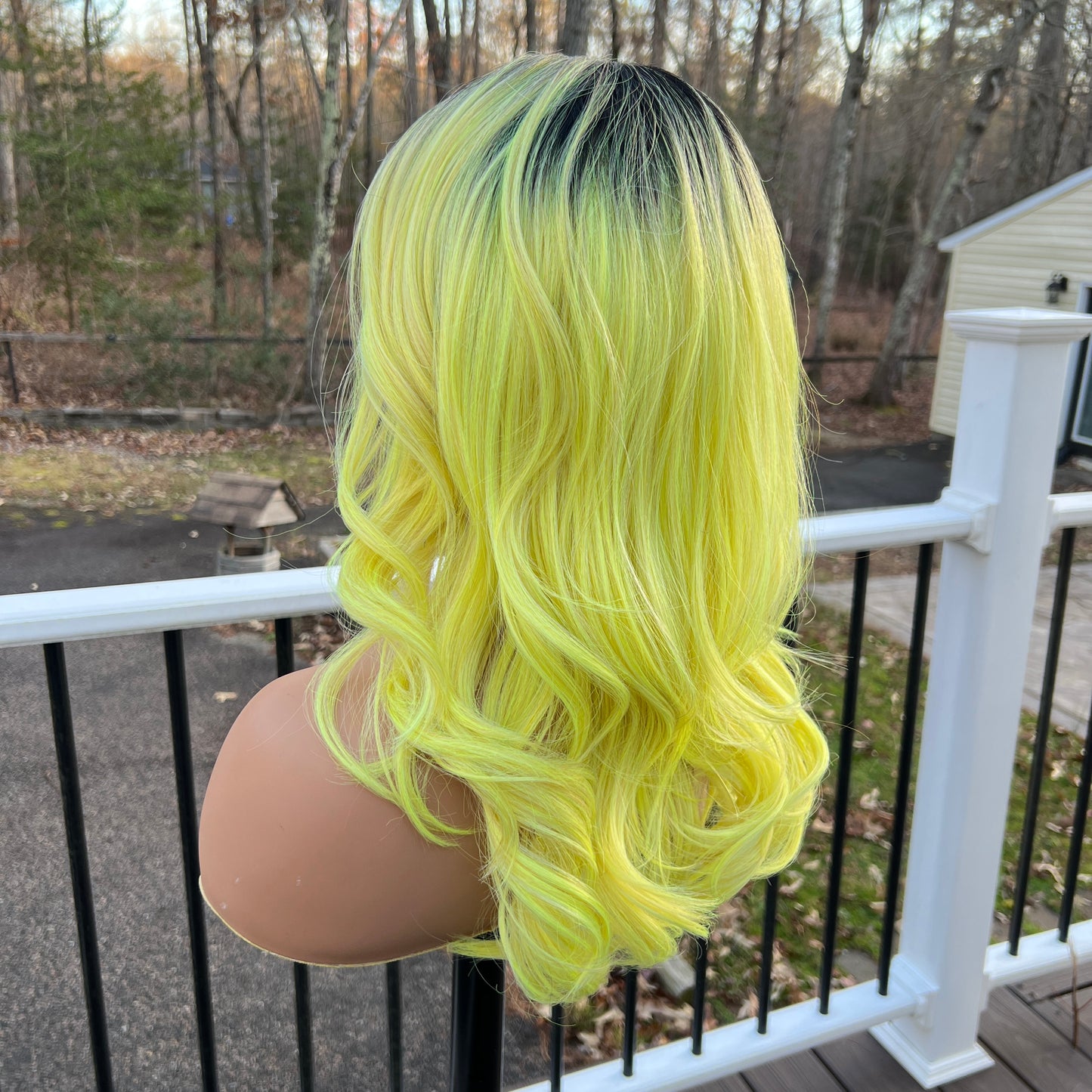 Beshe Heather 18" synthetic full wig - OT Lemonade yellow wig with bangs