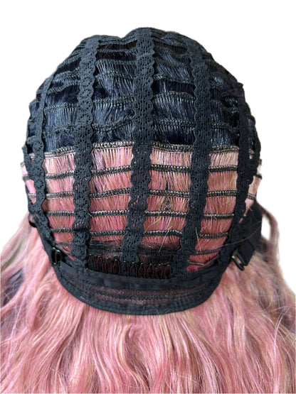 Shayla - Dark Root pink crimp synthetic bang wig