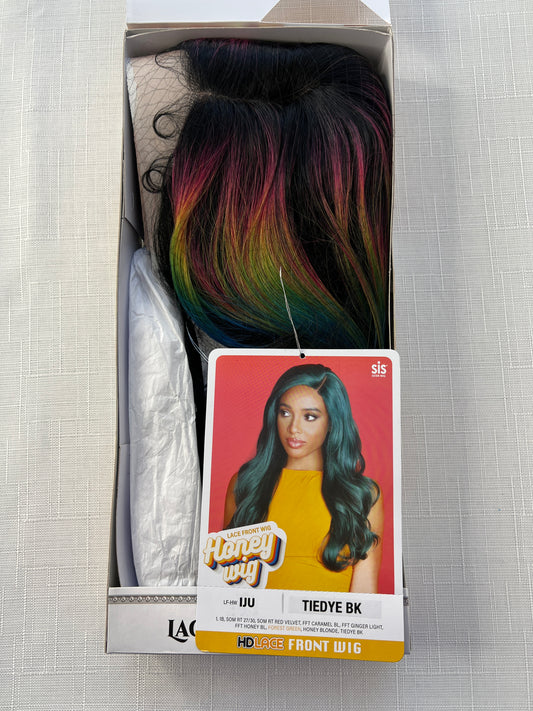 Blesswig/ READY TO Ship:rainbow Multicolored Pink Blue Long Lace Front Wig.  Rich Rare Human Hair Blend. Ear to Ear Lace Frontal.blesswig 