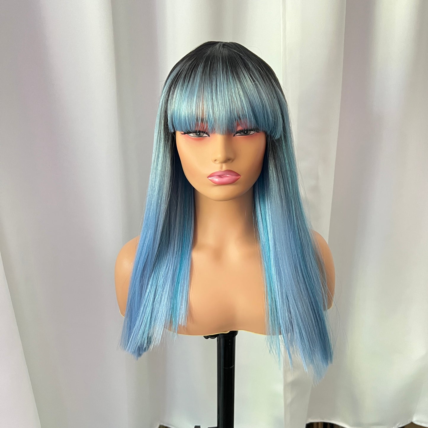 Azure - Dark root blue wig with bangs