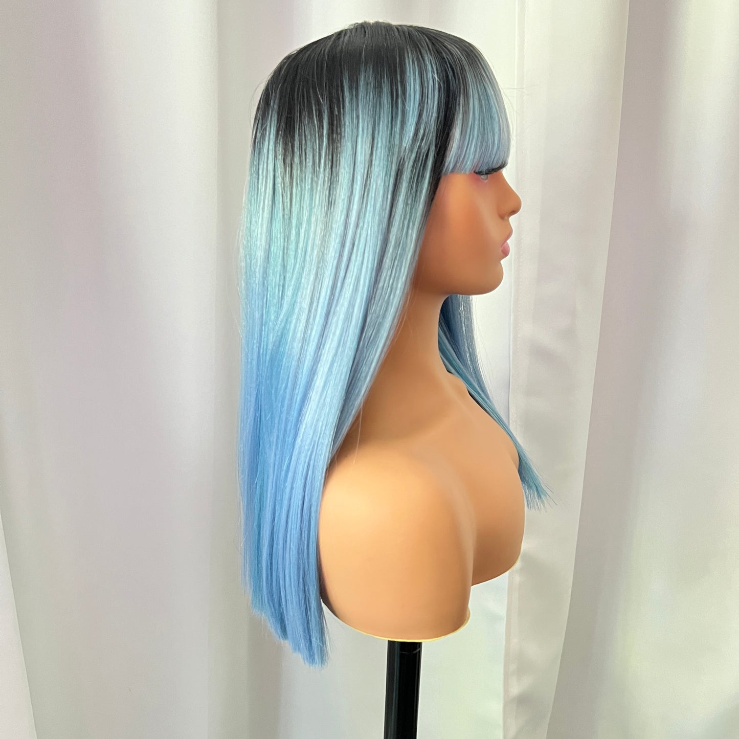 Azure - Dark root blue wig with bangs