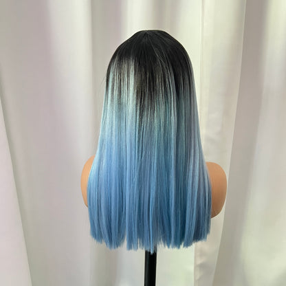 Azure - Dark root blue wig with bangs