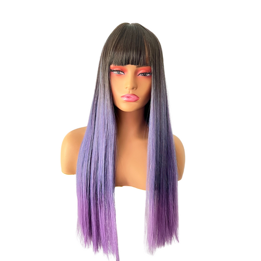 Caroline - 24" Black and purple wig with bangs