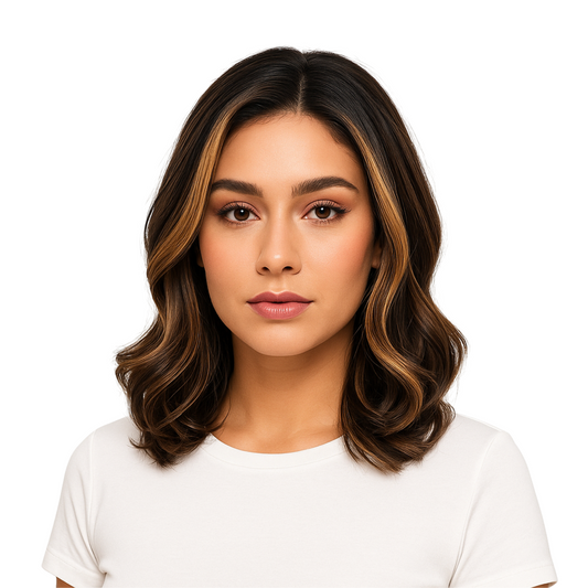 Jana - 16" Highlighted Brown and blonde synthetic wig