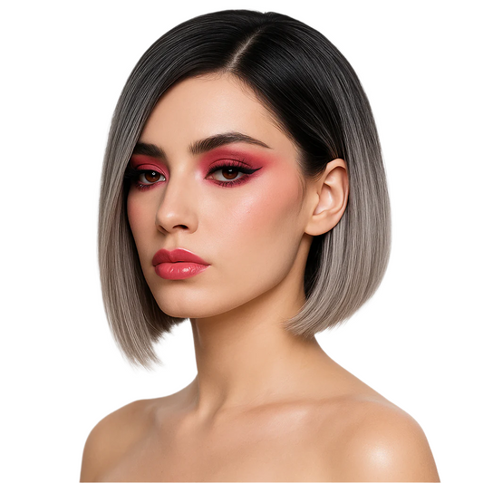KINSLEY - Dark root ash blonde sleek bob lacefront synthetic wig