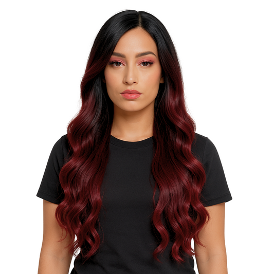 Krystal - Gorgeous dark root poppin red synthetic lace front wig
