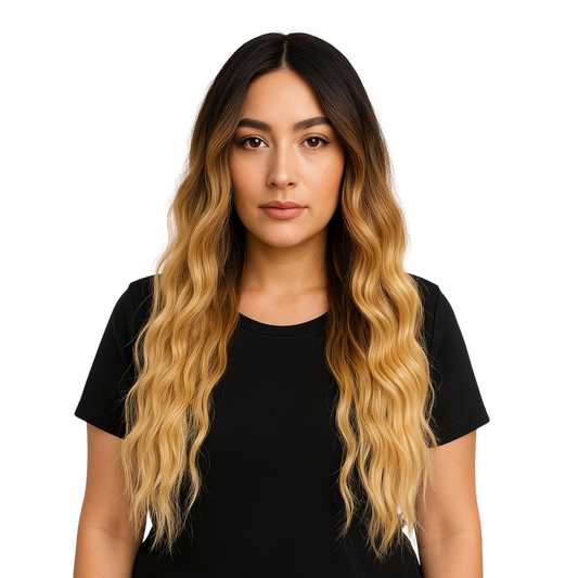 Laura 30” Extra-Long Brown & Blonde Lace Front Wig – Crimp Wave with 5” Deep Part