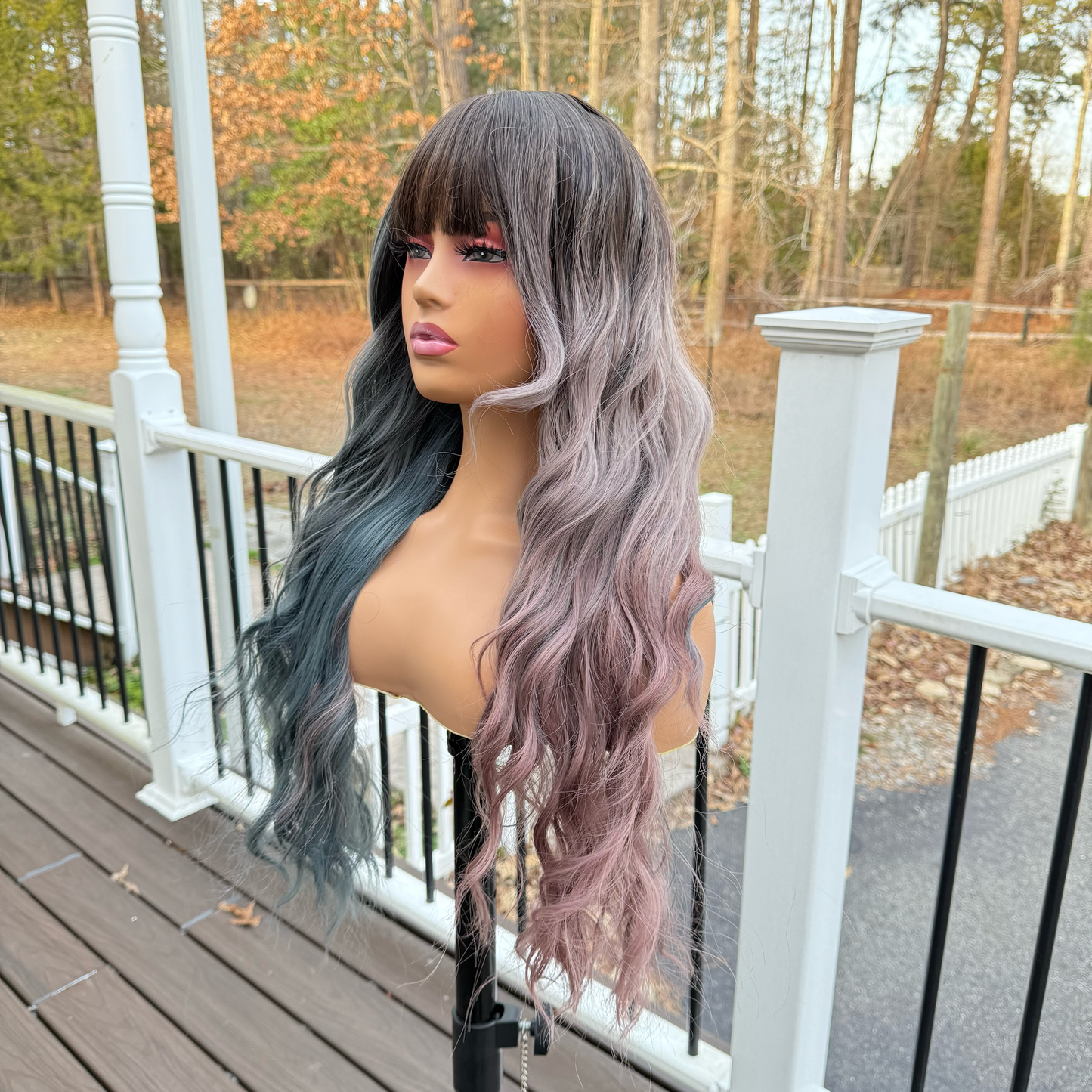 Mariah - 24" Gray Lavender and Blue wig with bangs