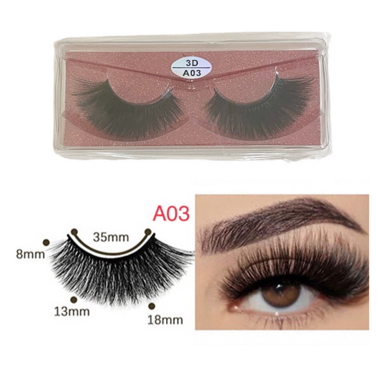 Cruelty Free Faux Mink 3D Light-weight False Volume Eyelashes Style A03 (Lashes Only)