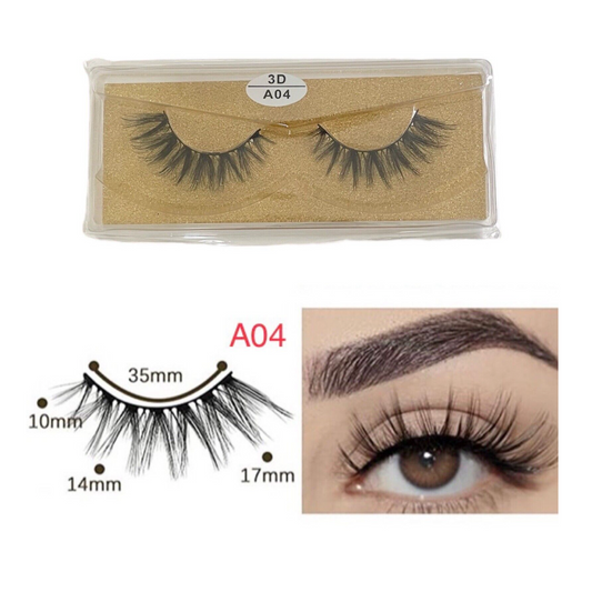 Cruelty Free Faux Mink 3D Light-weight False Volume Eyelashes Style A04 (Lashes Only)