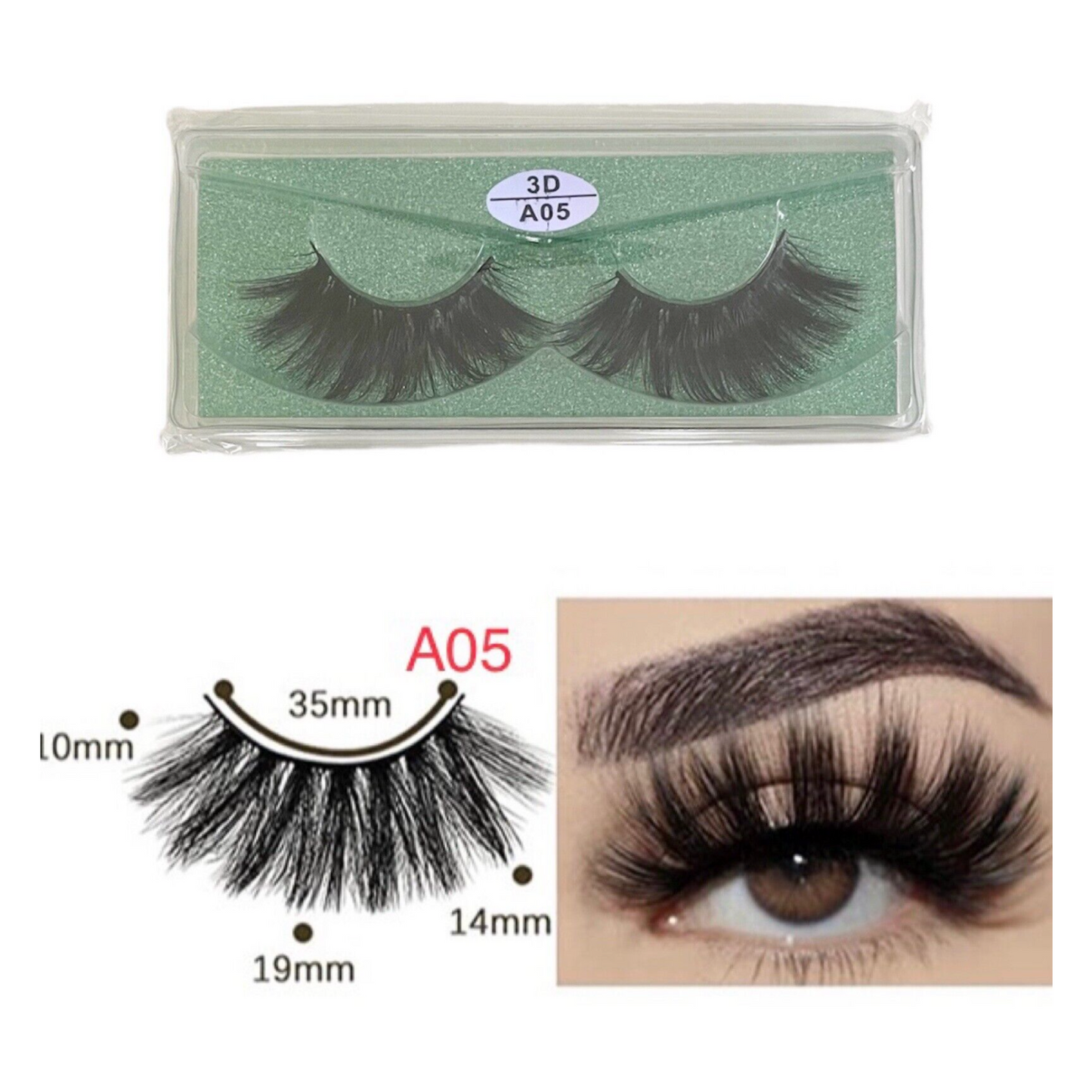 Cruelty Free Faux Mink 3D Light-weight False Volume Eyelashes Style A05 (Lashes Only)