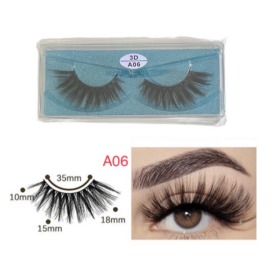 Cruelty Free Faux Mink 3D Light-weight False Volume Eyelashes Style A06 (Lashes Only)