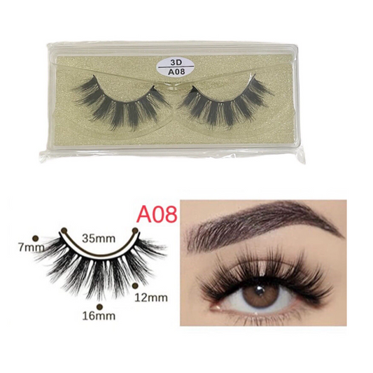 Cruelty Free Faux Mink 3D Light-weight False Volume Eyelashes Style A08 (Lashes Only)