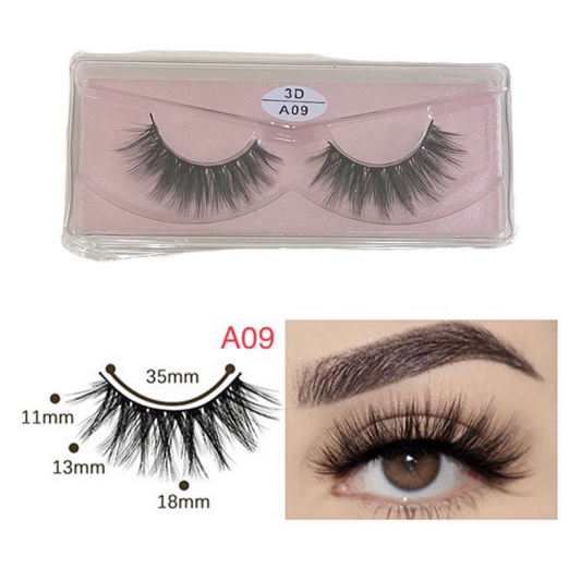 Cruelty Free Faux Mink 3D Light-weight False Volume Eyelashes Style A09 (Lashes Only)