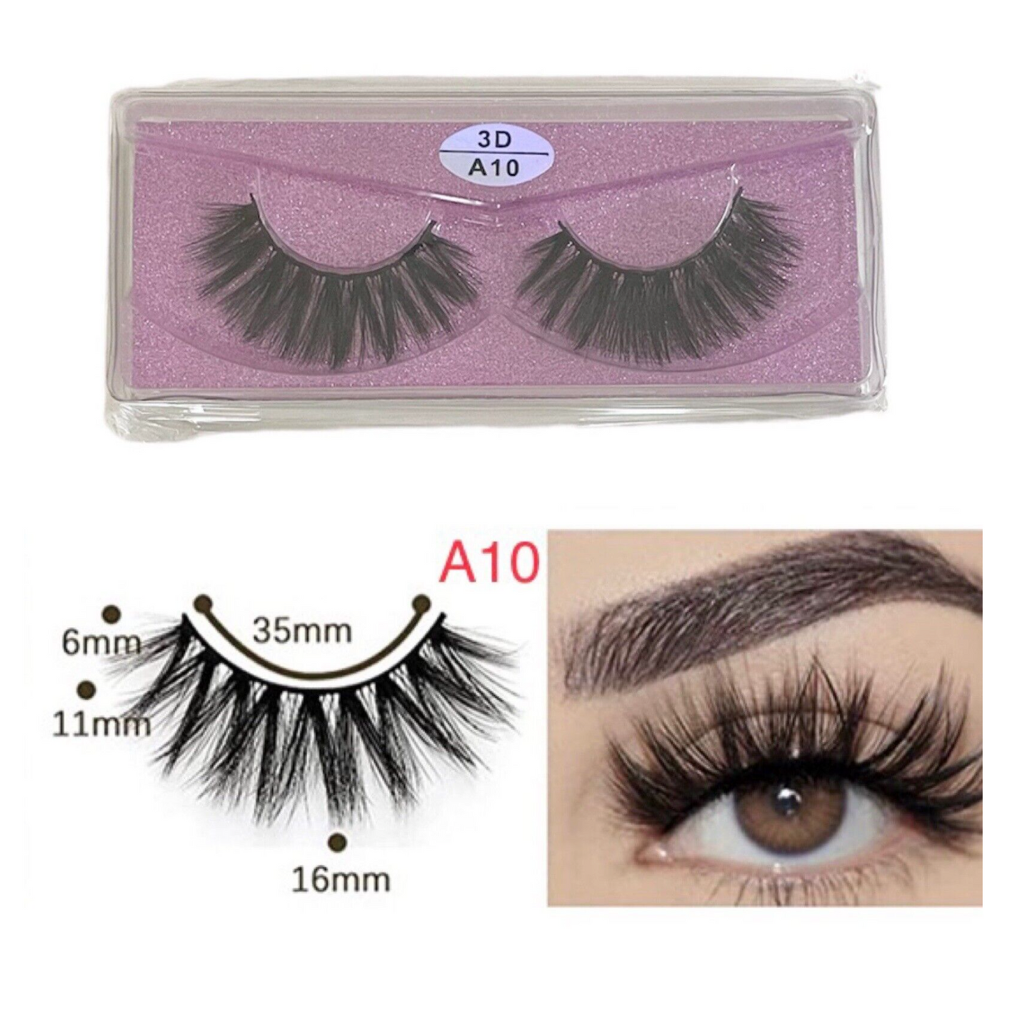 Cruelty Free Faux Mink 3D Light-weight False Volume Eyelashes Style A10 (Lashes Only)