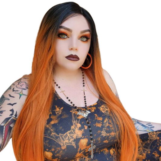 October - 30" 1B Orange sleek straight lace front wig