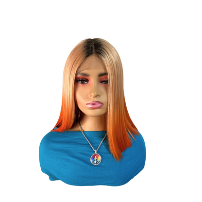 Custom colored wig - Orange Sky - Dark root orange long bob synthetic wig