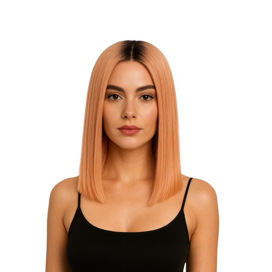 Peachy - Light peach sleek bob synthetic lace front wig