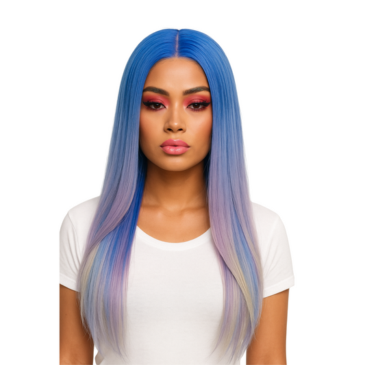 Chade Blue and Purple Ombre Lace Front Wig – Long Straight Synthetic Hair