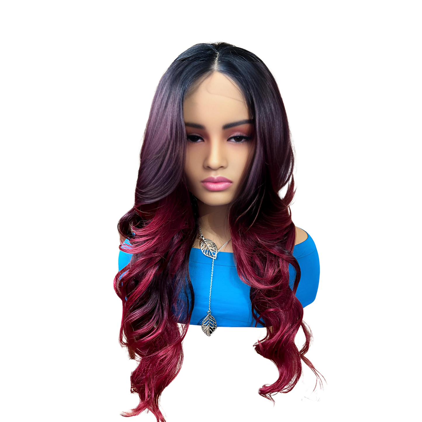 Renata - 13X4 Dark root red synthetic lace frontal - free parting