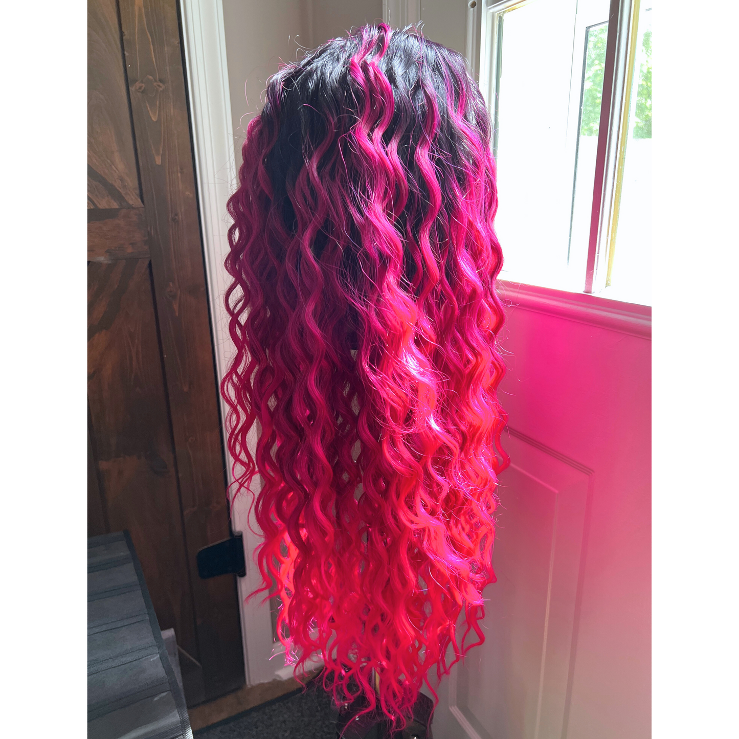 RIA - HALF WIG - Dark root hot pink loose wave synthetic wig