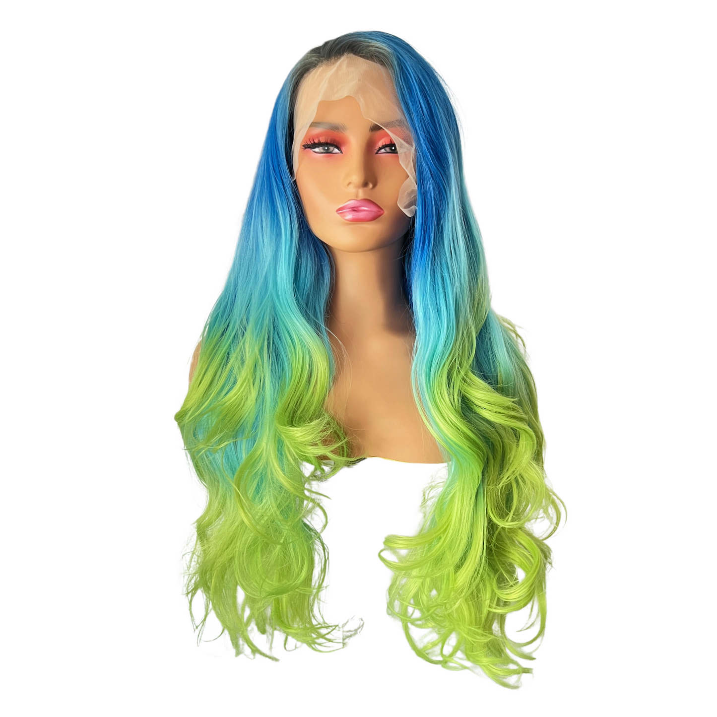 Blue Lagoon - Blue and Green Synthetic Wig - 32" Loose Curl