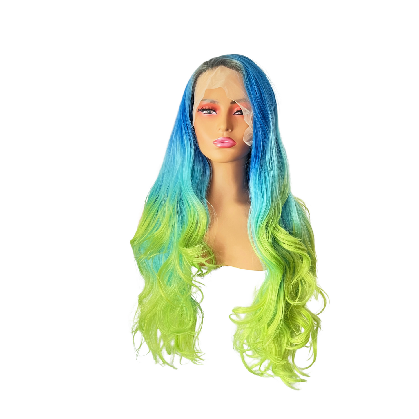 Blue Lagoon - Blue and Green Synthetic Wig - 32" Loose Curl