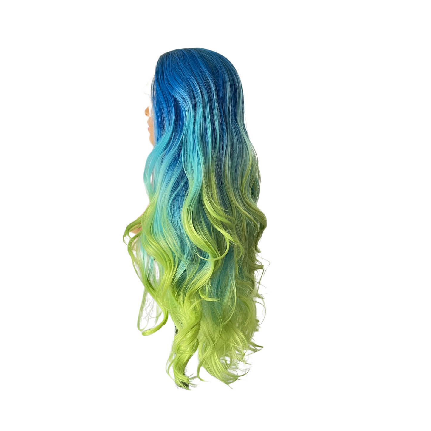 Blue Lagoon - Blue and Green Synthetic Wig - 32" Loose Curl