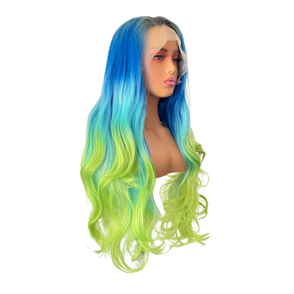 Blue Lagoon - Blue and Green Synthetic Wig - 32" Loose Curl