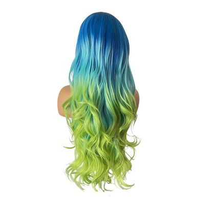 Blue Lagoon - Blue and Green Synthetic Wig - 32" Loose Curl