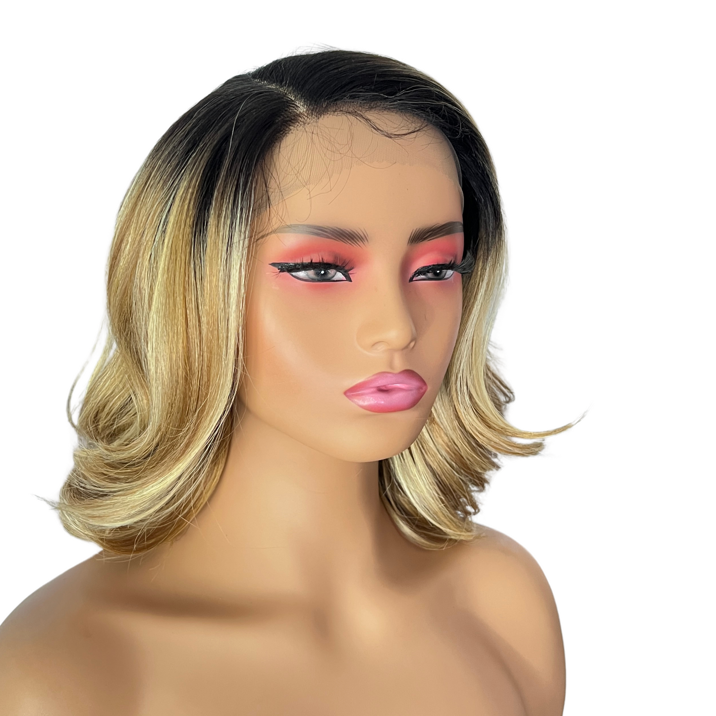 Brianna - Dark root blonde with brown highlight synthetic lace front wig