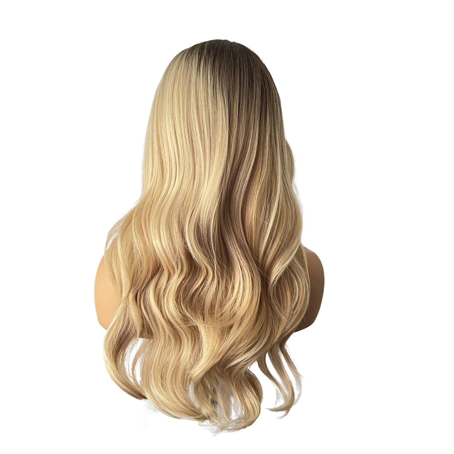 Amber Wig with Bangs - 22" Ash Brown to Golden Blonde Ombre | Heat Safe Synthetic Wig