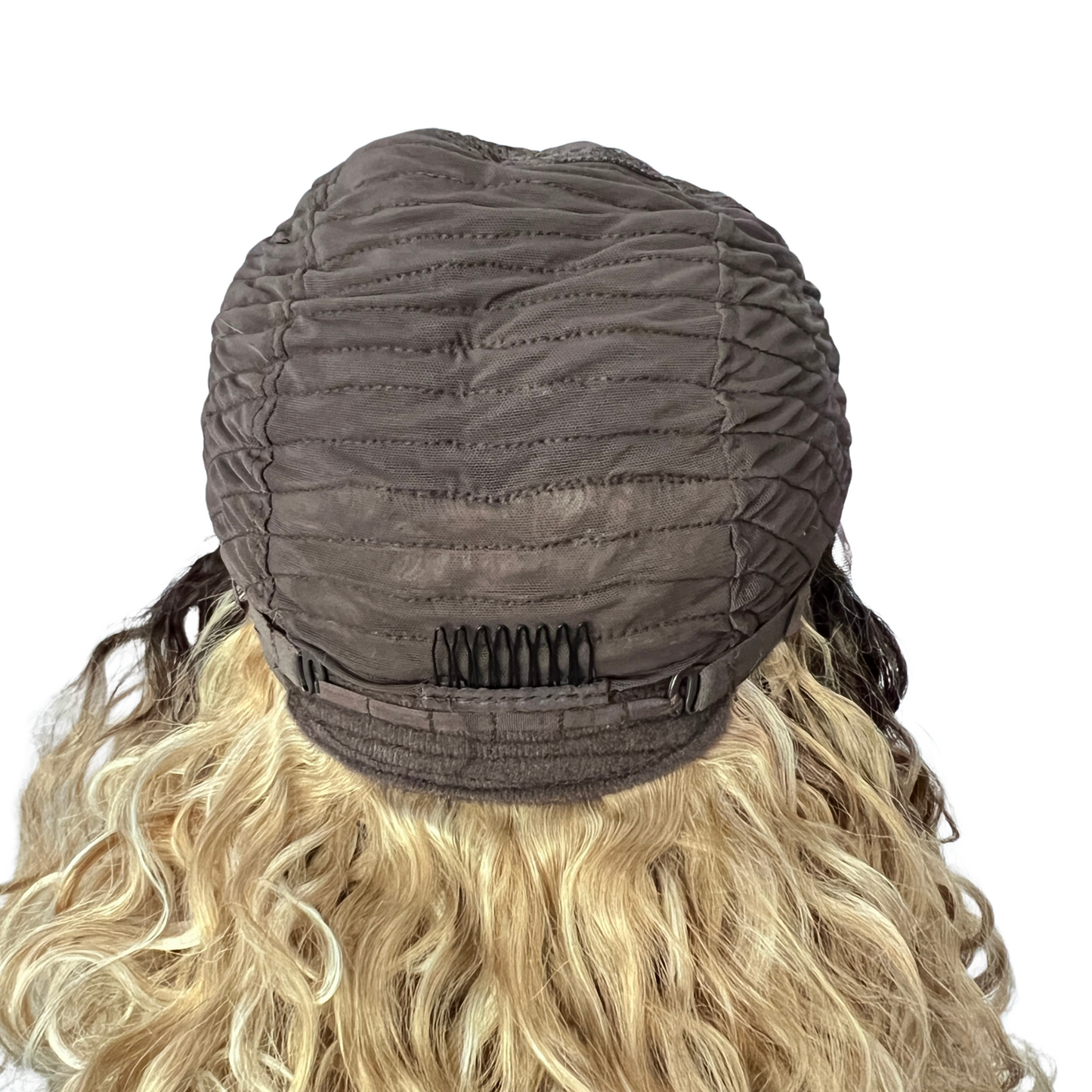 Amy - Two tone brown and blonde curly synthetic lace front wig