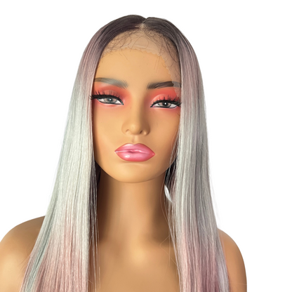 Bobbi Boss MLF630 Karine TD2PK GREY Pink Gray Wig Lacefront